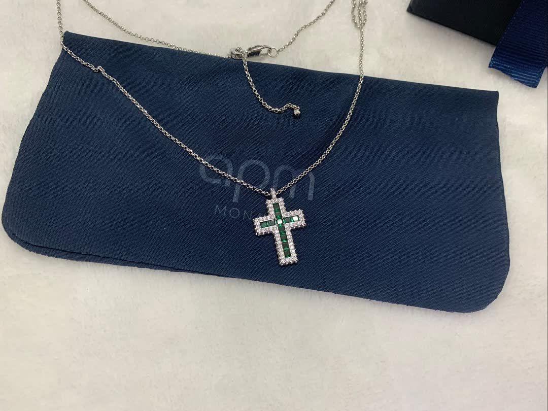 APM Monaco Elegant Green Cross Pendant Necklace